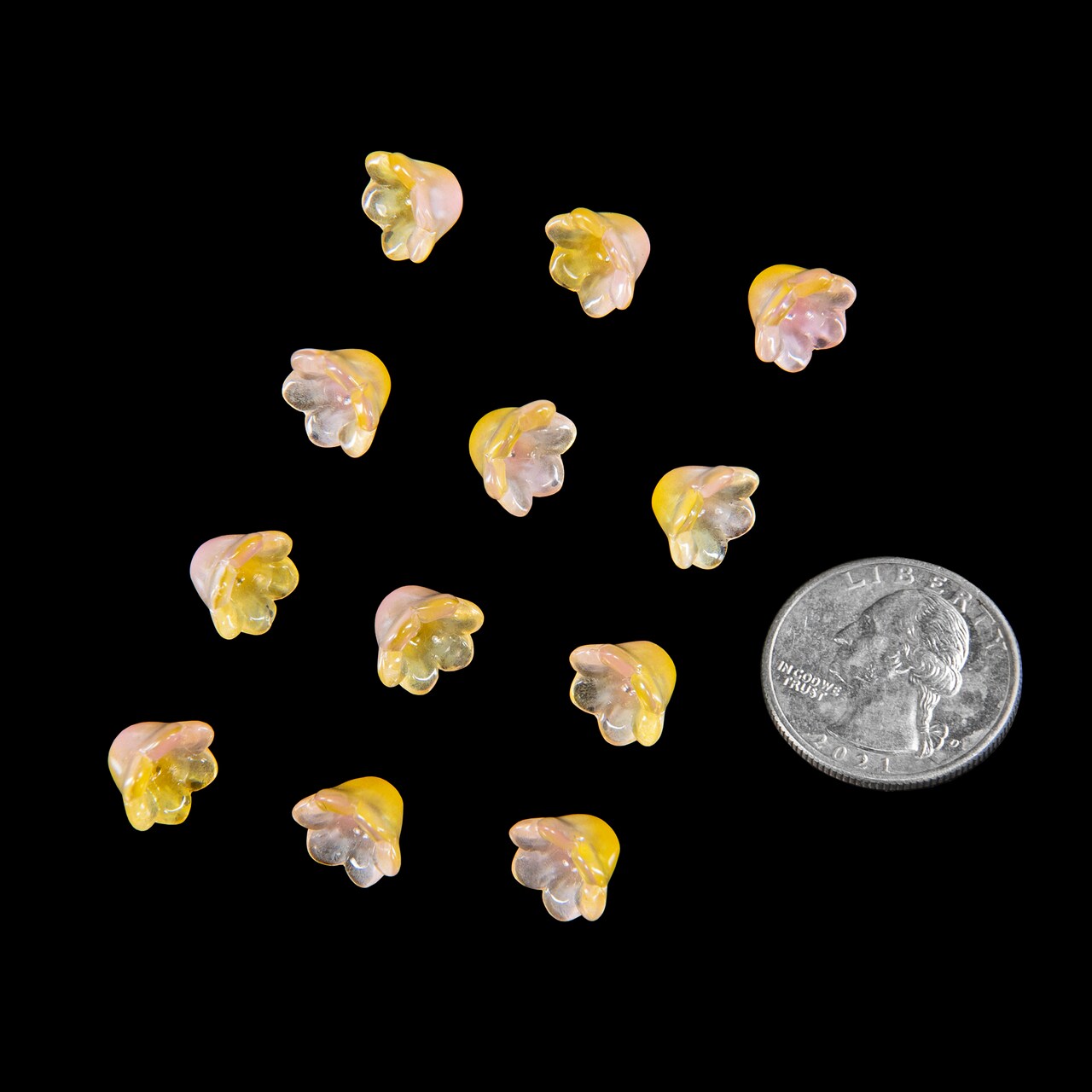 12x8mm Larger Yellow Pink Full Flowers Beads Center Hole, 12 beads - GB-FB30